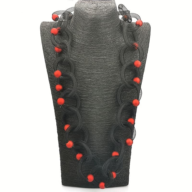TEMU A Unique Gothic-style Hollowed-out Accessory With Fashionable Red Bead Decorations, A Long Women's Party Necklace