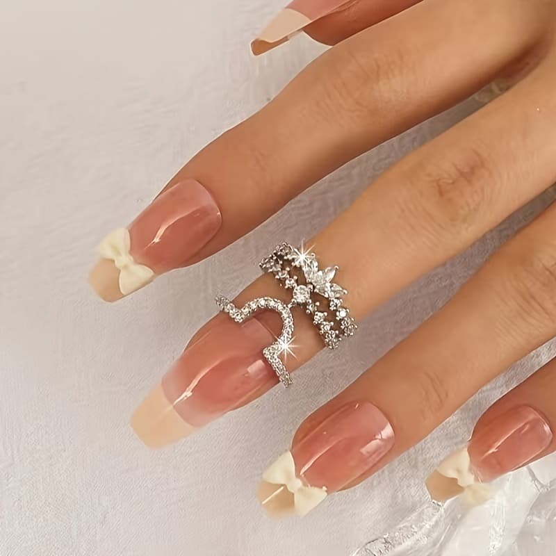 TEMU -layered Copper Ring With Synthetic Zirconia, Suitable For Daily Women.