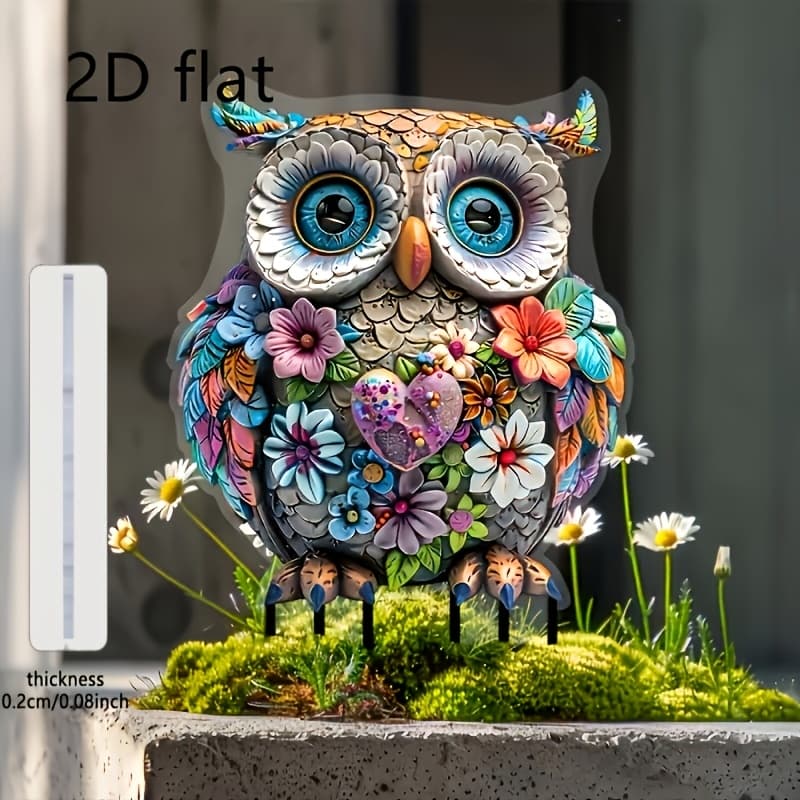 TEMU 2d Flat - 【2d Flat】 2d Flat - [2d Flat] 2d Flat Bohemian Style Acrylic Owl Garden Insert Card, Weatherproof Outdoor Decor, Suitable For Flower Pots And Gardens, Whimsical Yard Art, 2d Flat