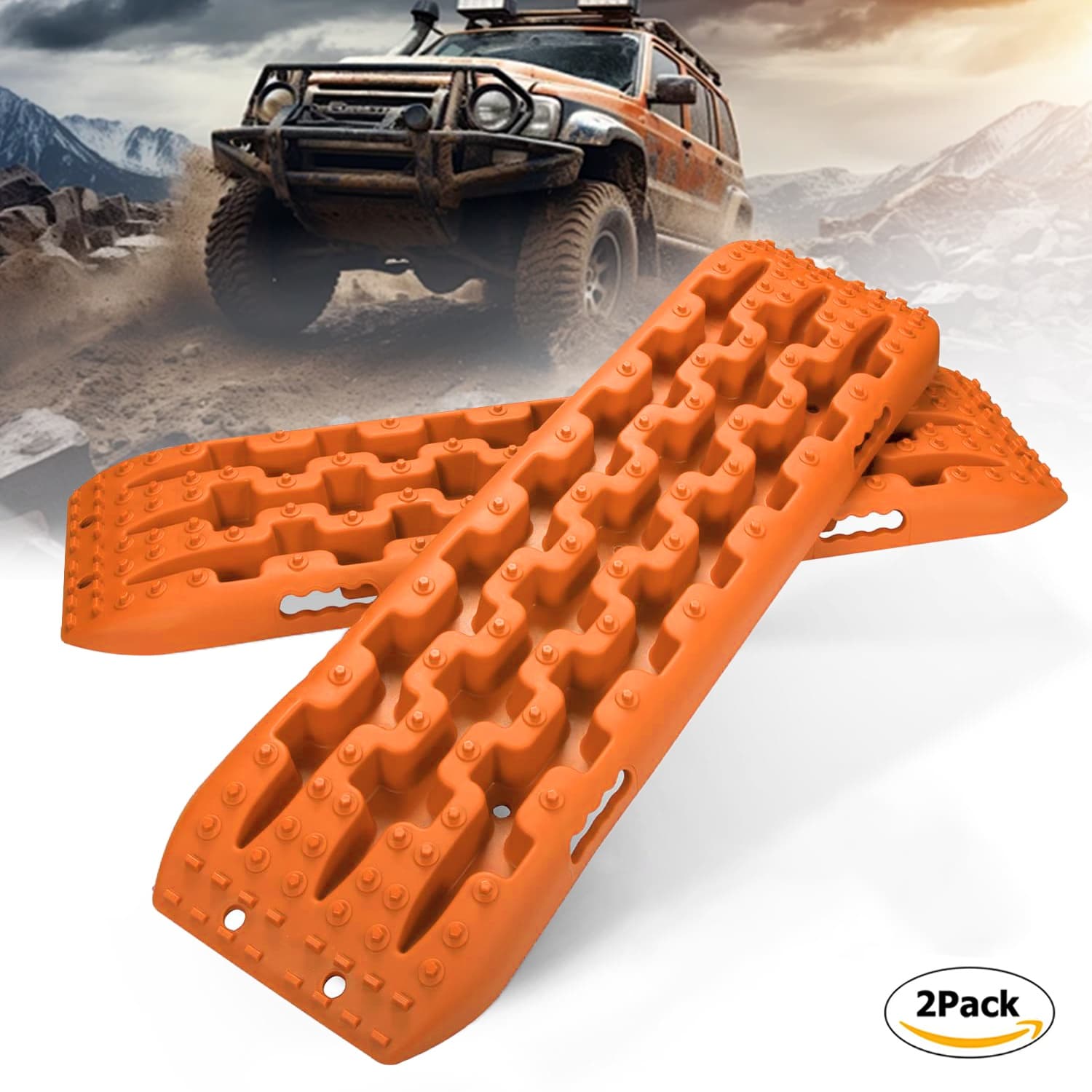 TEMU Traction Boards Off-road, Recovery Boards With 2 Leashes And Carry Bag, 2pcs Traction Mat Recovery Tracks For Sand Mud Snow Ladder 4x4 (orange Red)