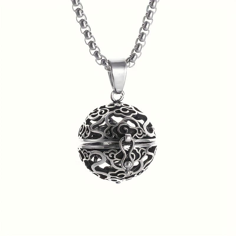 TEMU 1pc Retro Hollow Ball Carved Flower And Bird Pendant Openable Box Necklace Men's And Women's Fashion Jewelry
