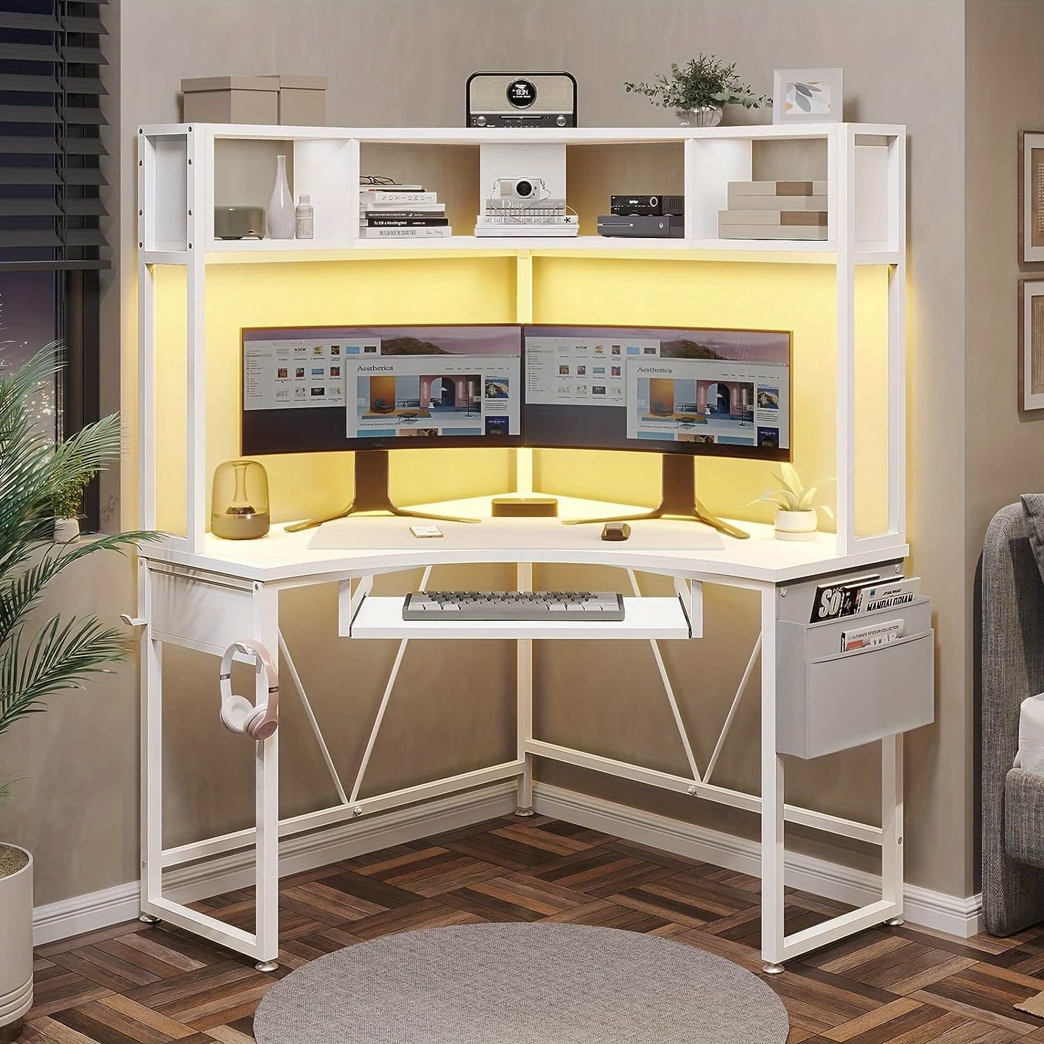 TEMU Computer Desk With Storage Bag And Led Lights