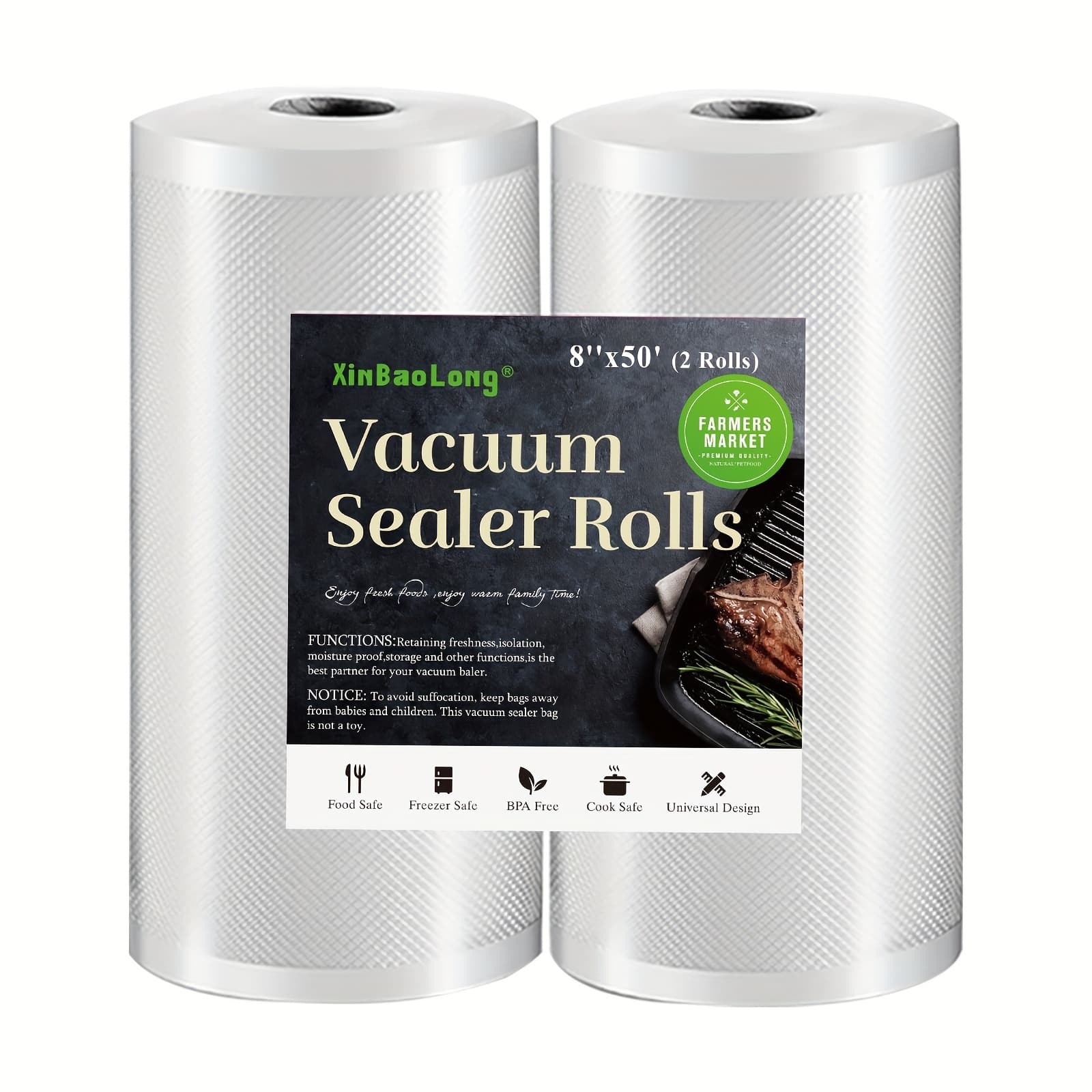 TEMU 2pcs Food Vacuum Sealed Bags, 20x1500cm, 2 Packs, Food Vacuum Preservation Bags, Commercial Grade, Heavy-duty, Very Suitable For Vacuum Storage