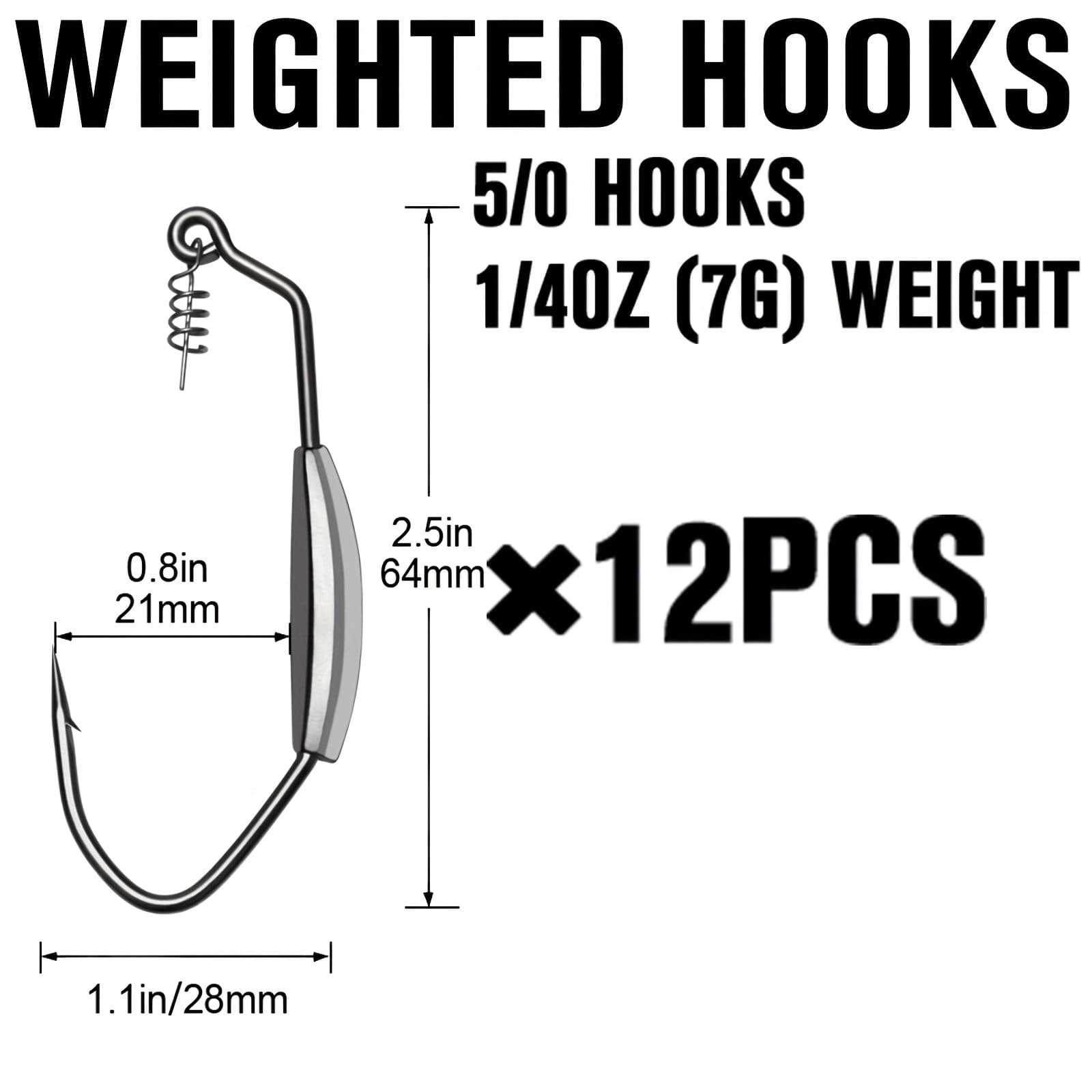 TEMU 12pcs Weighted Swimbait Hooks Weighted Fishing Hooks Worm Weedless Hooks For Fishing 3/0 4/0 5/0