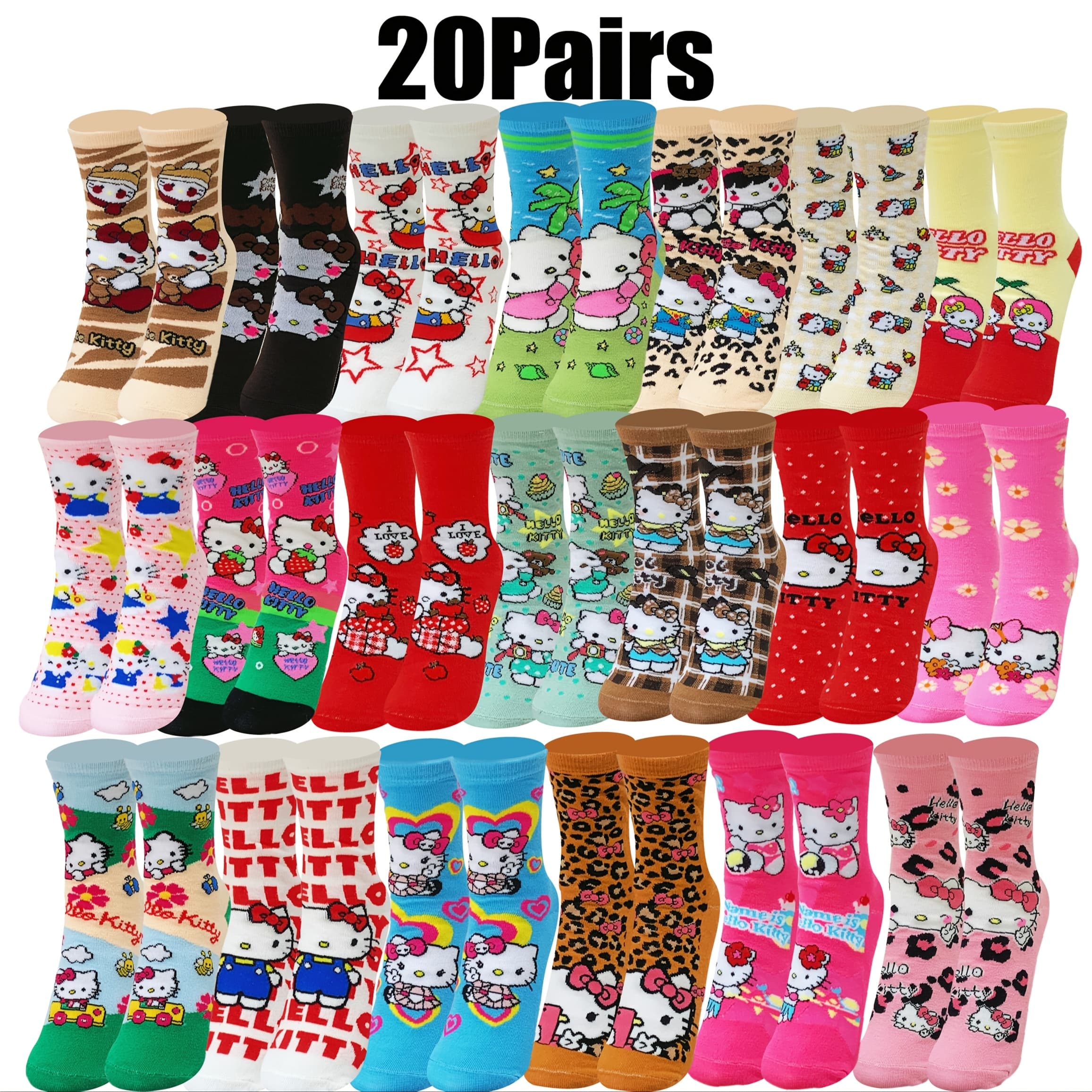 TEMU 5-pair/10-pair/15-pair/20-pair Assorted Styles: Dog Kuromi Hello Kitty Socks Cute And Socks In Multiple Colors Colorful Cartoon-style Socks That Are Sweet And Adorable