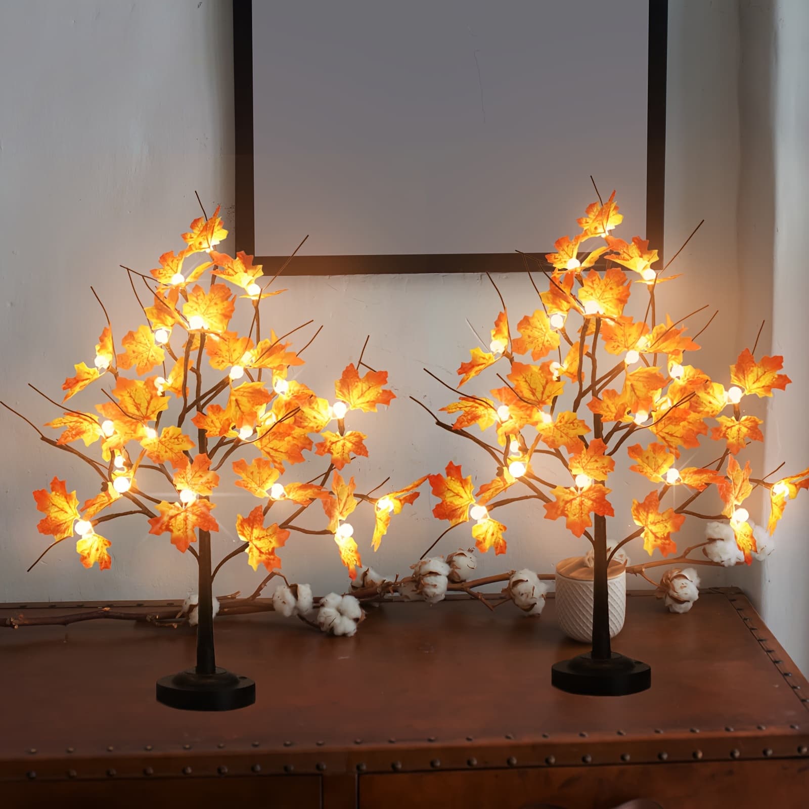 TEMU Fall With Lights, 2pcs 20'' Artificial Fall Decorations For Home, Halloween Indoor Thanksgiving Table Decor Usb & Battery Operated, With For Wedding Party Gifts Halloween & Christmas Decorations