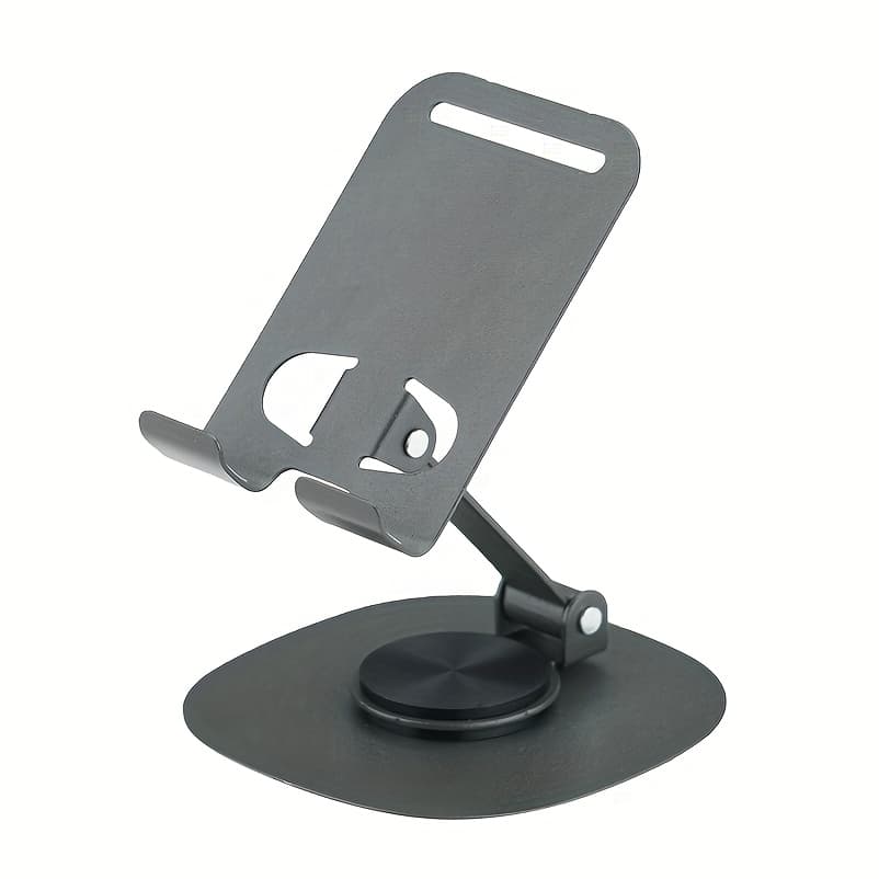 TEMU High Quality All Metal Desktop Phone Holder: Using Silicone Pad For Stability, 360 Degree Rotating Base, Foldable And Portable, With Soothing Mechanical Sound