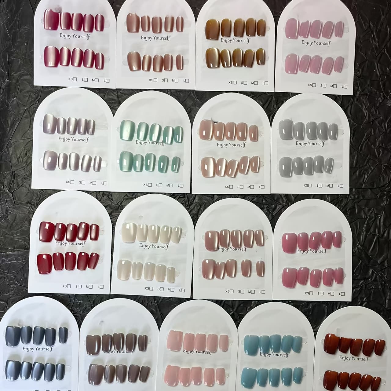 TEMU 40pcs 17 Colors Random 4-color Set Cat Eye Easy Temperament Nail Art Press-on Nails - Suitable For Women' Wear Or Nail