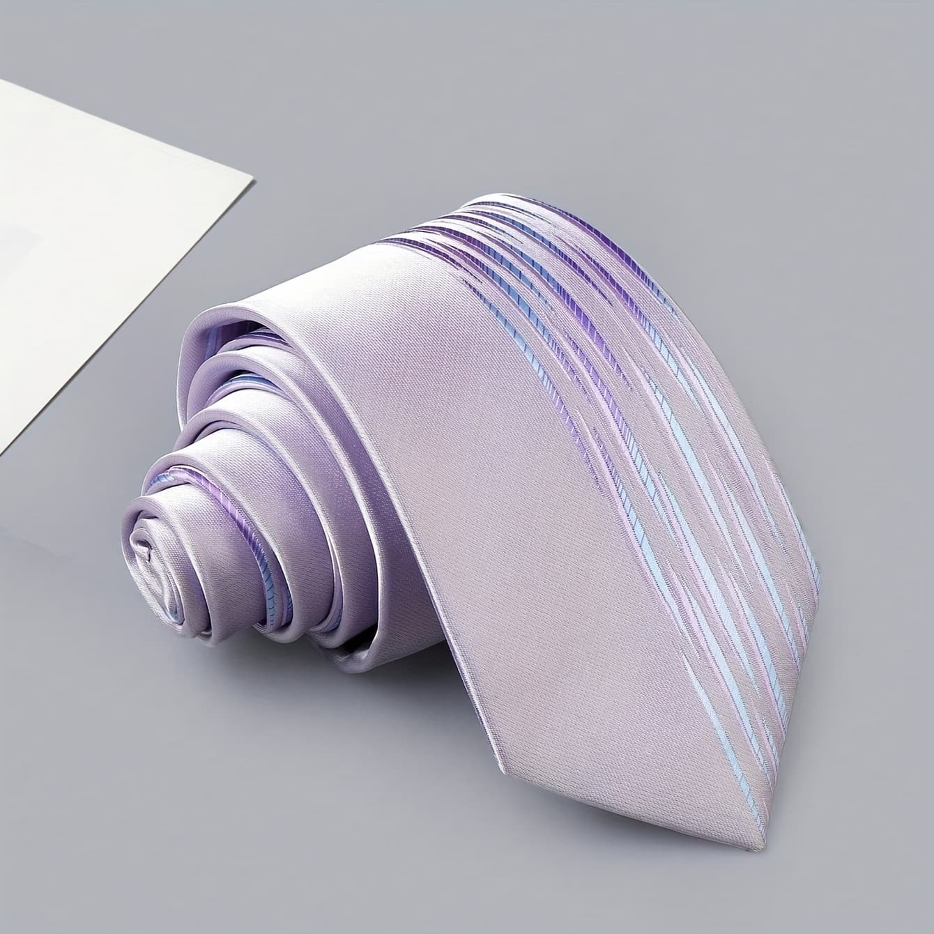 TEMU 's 7cm Color-woven Polyester 2400- High-density Light Purple Iridescent Floral Business Casual Tie, Suitable For Weddings