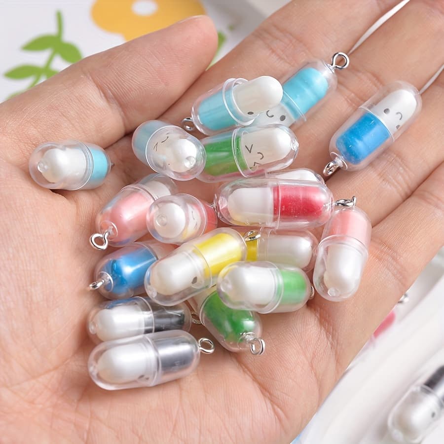 TEMU Acrylic Capsule Charms With Faces, Set Of 10 - Crafting And Jewelry Making Pendant Supplies