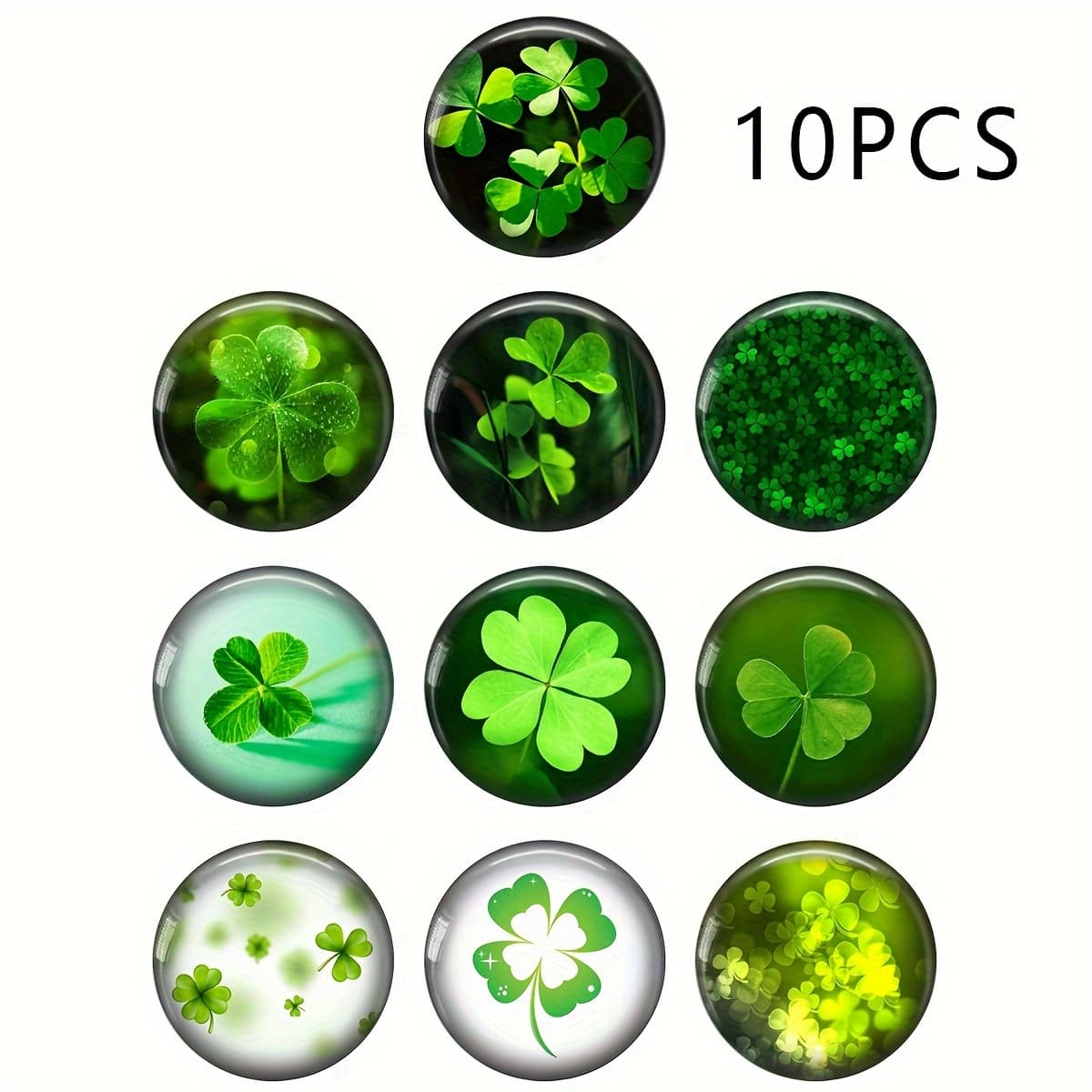 TEMU 2d Flat - 10pcs Of 25mm Round Glass Cabochons Featuring A Beautiful Clover Luck, Perfect For Crafting And Making Findings