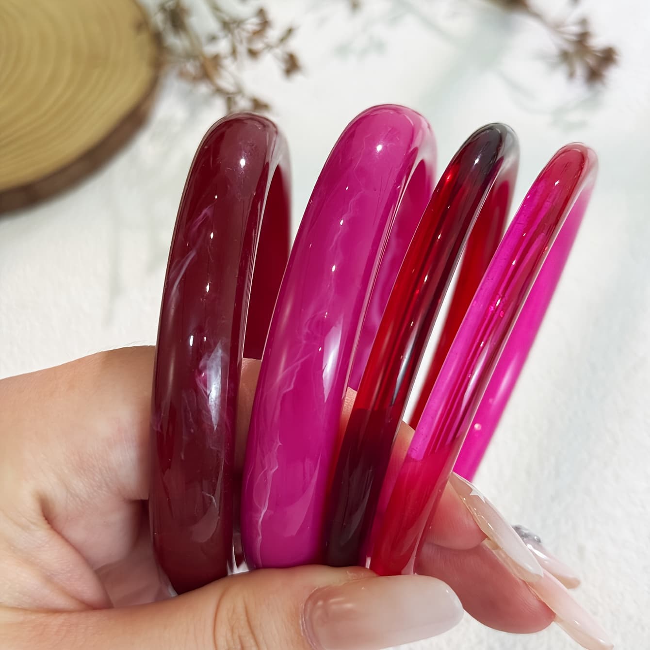 TEMU 4pcs Women's Bracelet Set, High-end Light Luxury Minimalist Style Vintage Resin Marbled Bracelet Set, Suitable For Everyday Layering, An For Gifts