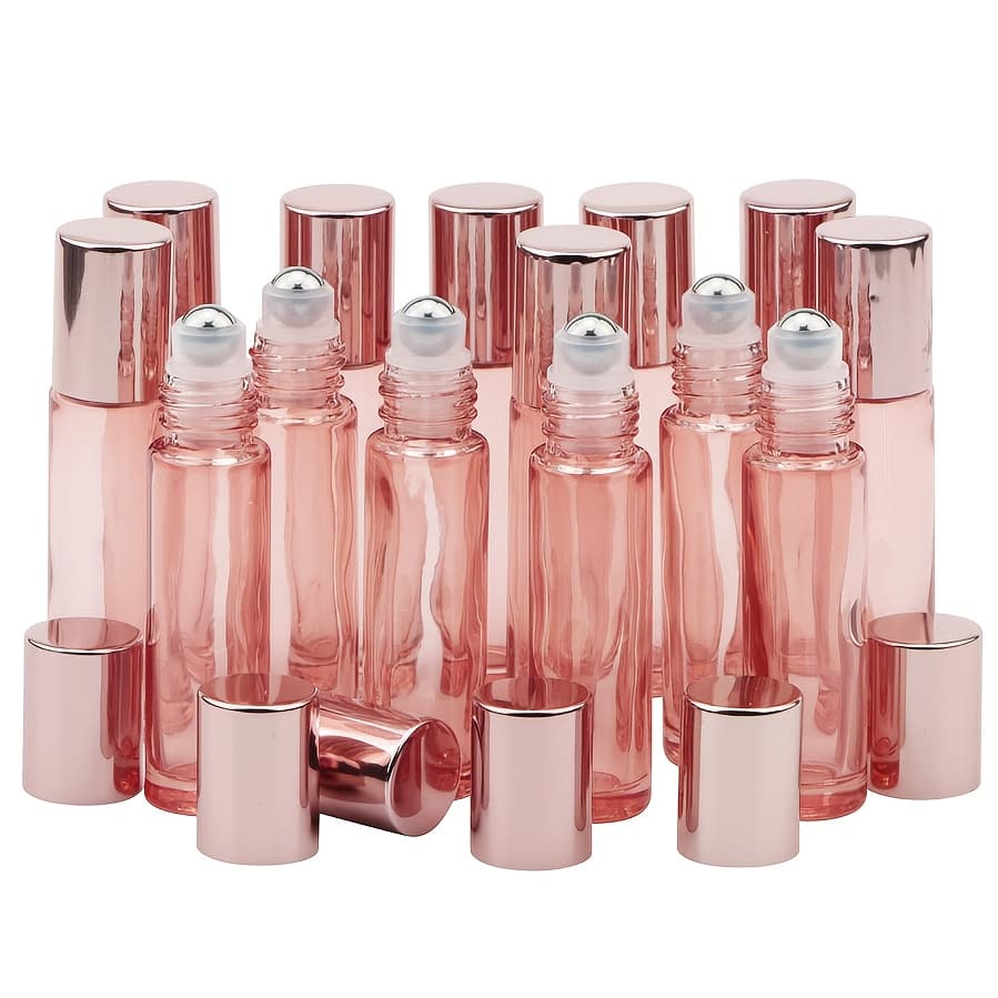 TEMU Set Of 14 Glass Roller Bottles, Each 10ml, Designed For Essential Oils - Perfect For Travel - Reusable Perfume Containers Featuring Stainless Steel And Caps, Includes A Funnel For And Perfumes