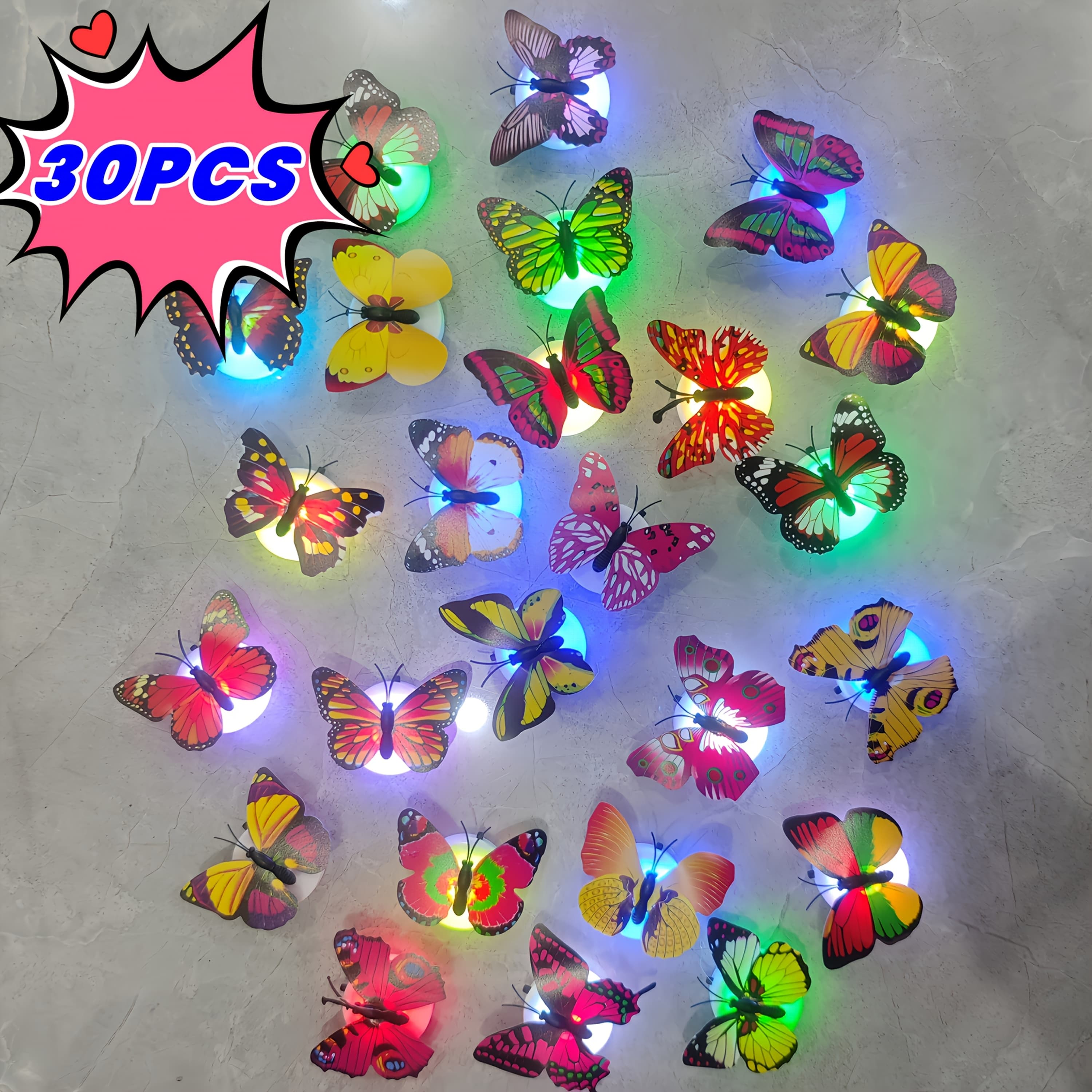 TEMU 30pcs Led Decoration Night Lights, 3d Colorful Sticker Wall Lights, Wall Decorations, Suitable For Gardens, Parties, Weddings, Living Rooms, Christmas, And Halloween Gifts, Random Color