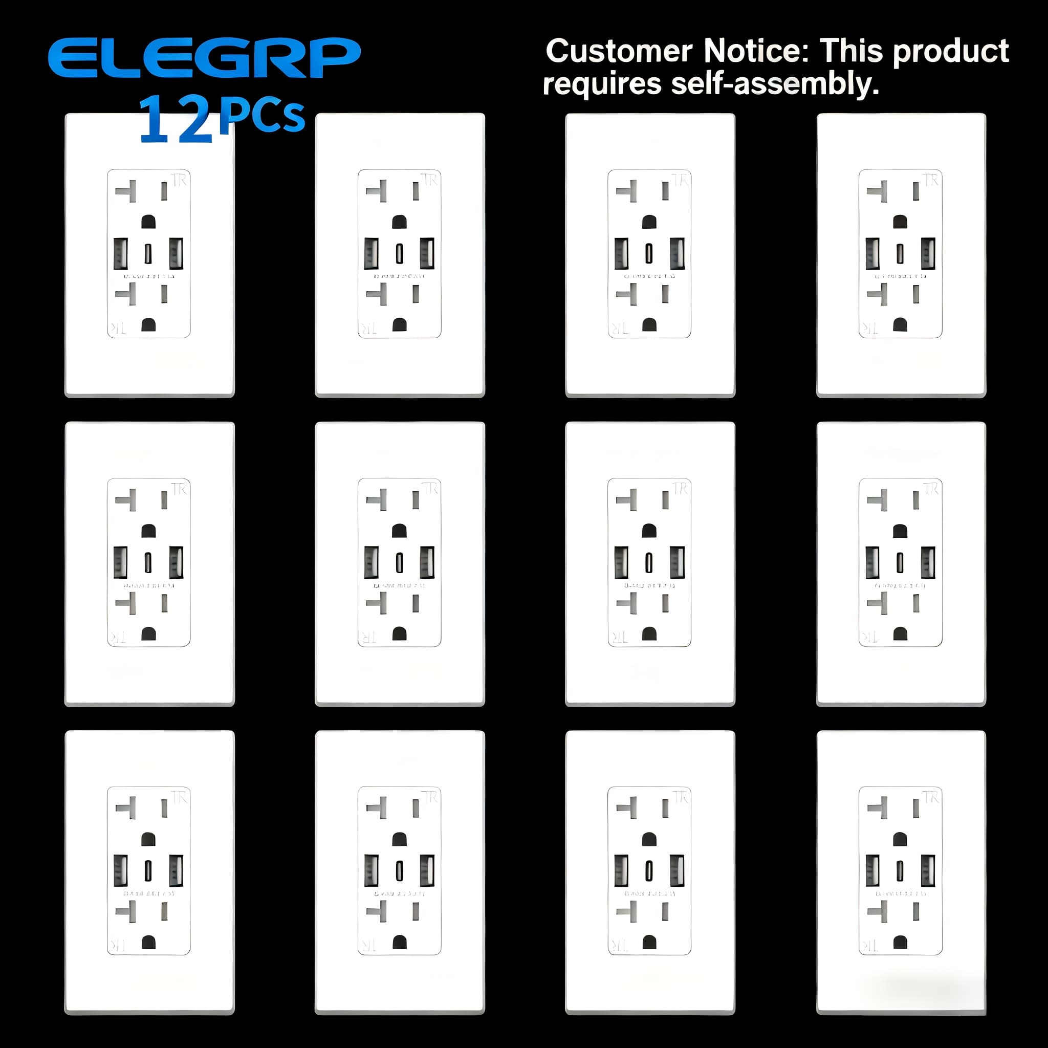 TEMU Elegrp 1/3/5/8/12 Pack Usb Wall Outlets, 3-ports Usb C Wall Outlets Receptacles, Matte White 20 Amp Outlets With Usb Ports, Tr Tamper-resistant Usb Outlets, Screwless Wall Plate Included