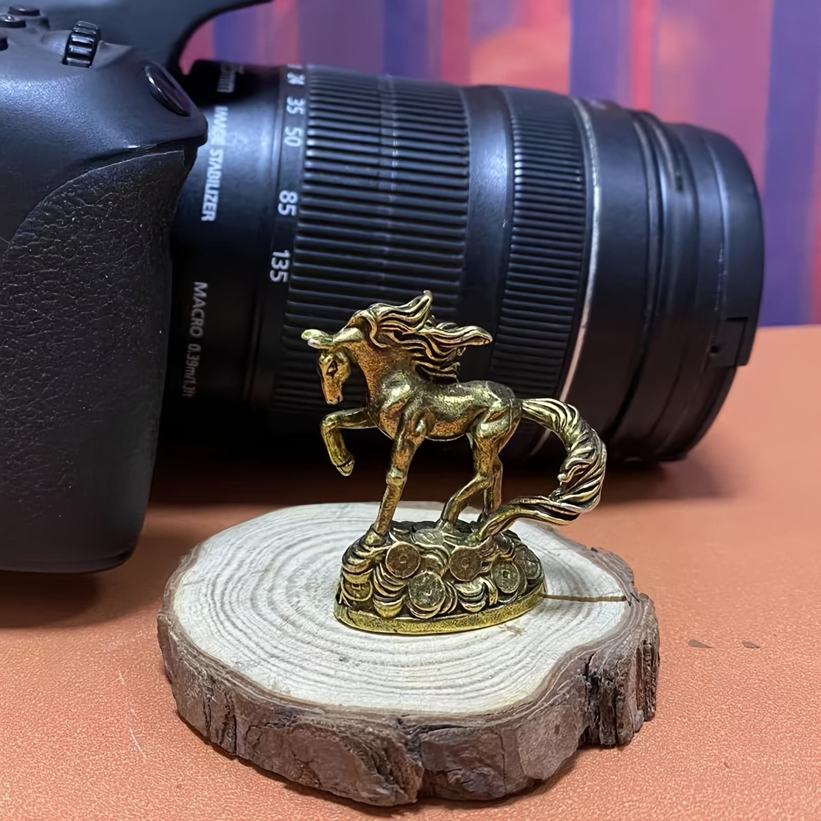 TEMU Collectible Figurines, Vintage Brass Horse With | And Wealth Symbol, Charm Decor For Room Types