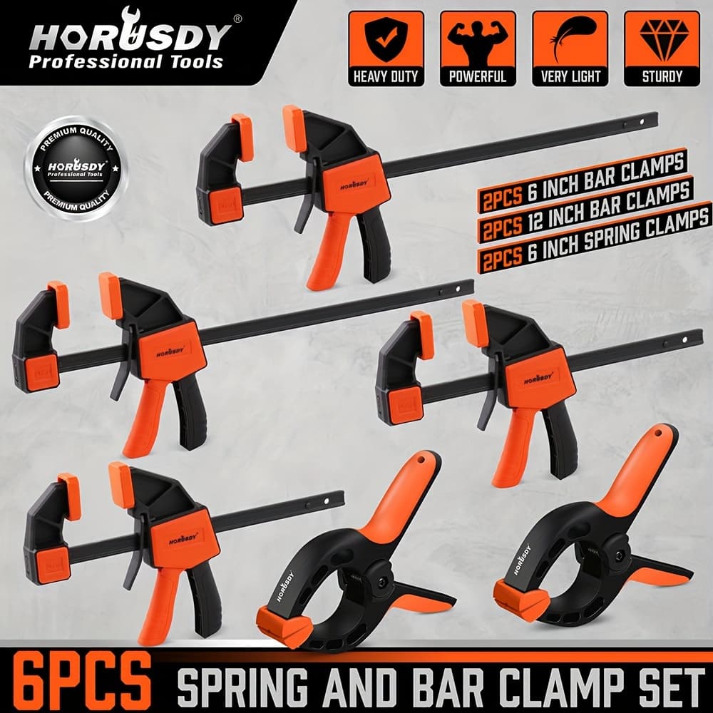 TEMU Horusdy 6-pack Wood Clamps For Woodworking, 12" And 6" Bar Clamps, Wood Working Clamps Sets, Quick Clamps F Clamp With 150 Lbs Load Limit (6-pack Wood Clamps)