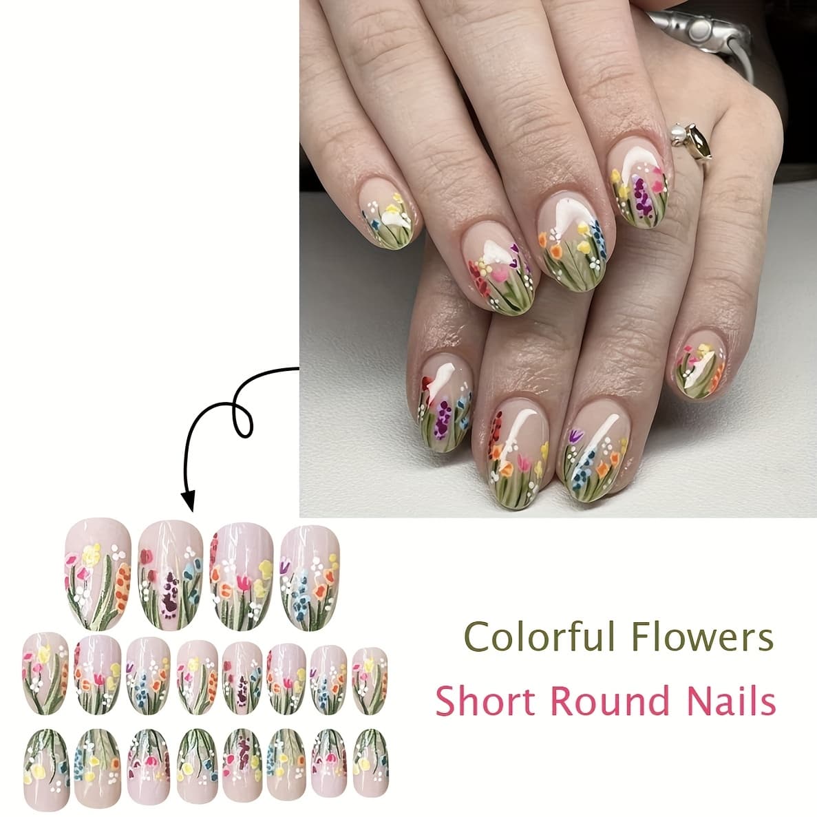 TEMU 24pcs Short Oval Nail Art Sunflower Purple Lavender Fake Nails, Fresh And Style Detachable And Reusable Fake Nails, Suitable For Daily Wear, Parties, Gifts, Dancing, Nail Salons, Etc