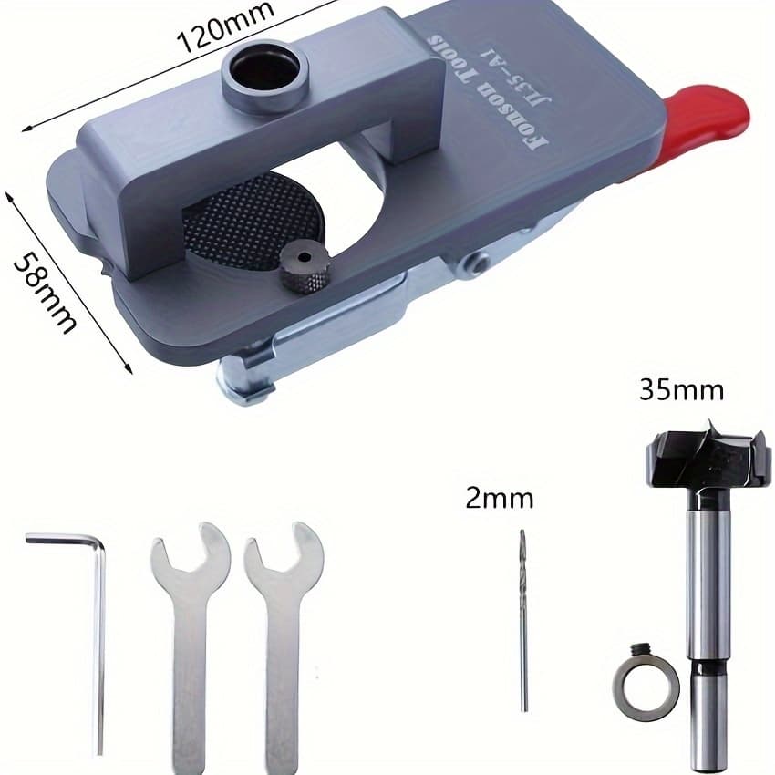 TEMU 35mm Concealed Hinge Jig, Aluminum Alloy Hinge Hole Drilling Jig Puncher Locator, Woodworking Drilling Tools For Door Cabinets Hinges Mounting