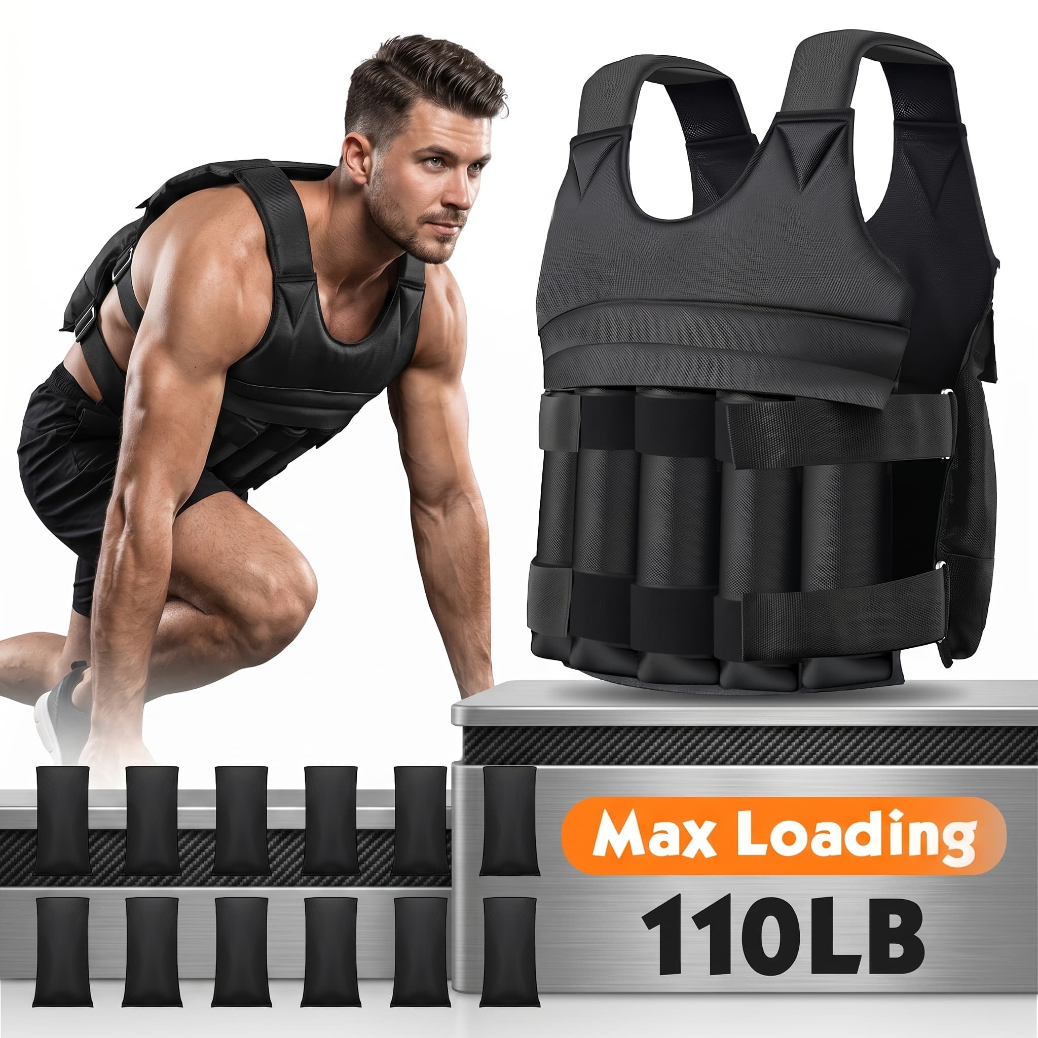 TEMU Unisex Adjustable Weighted Vest, High Strength Black Oxford Fabric Workout Vest, Body Building Fitness Vest For Strength Training, Aerobic Exercise, , Running And (weight Plates Not Included)