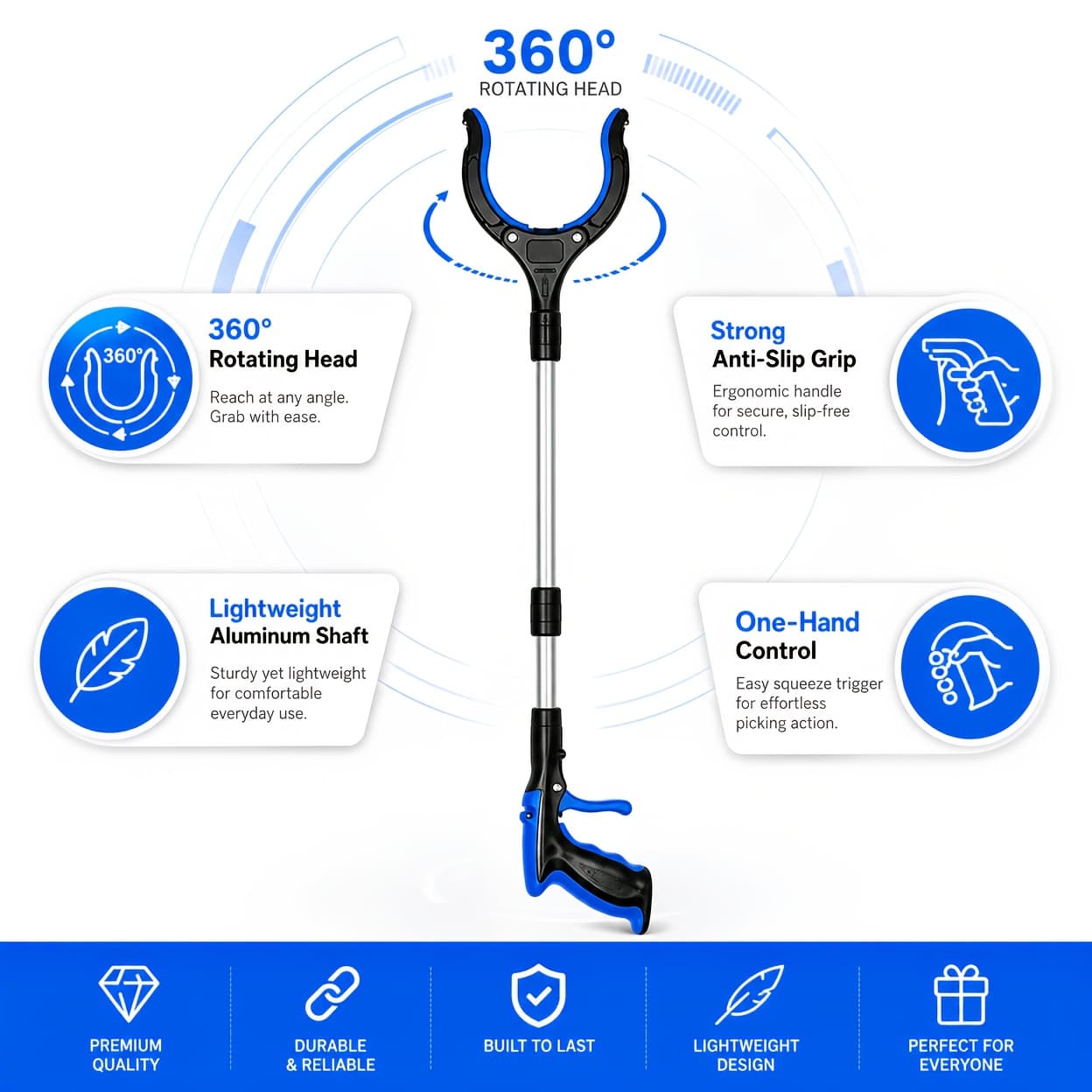 TEMU Grabber Reacher Tool Foldable, Trash Picker With 360° Rotating Magnetic Clamp, Extendable Litter Grabber With Ergonomic Non-slip Handle For Household, Nursing Home & Commercial Cleaning