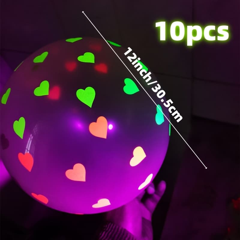 TEMU 10pcs Neon Heart Balloons Set, Glow In The Dark Party Favors, Mixed Color Heart Pattern For Party, Proposal Anniversary Birthday Concert, Rave Parties, Birthday Party, Celebration Decorations