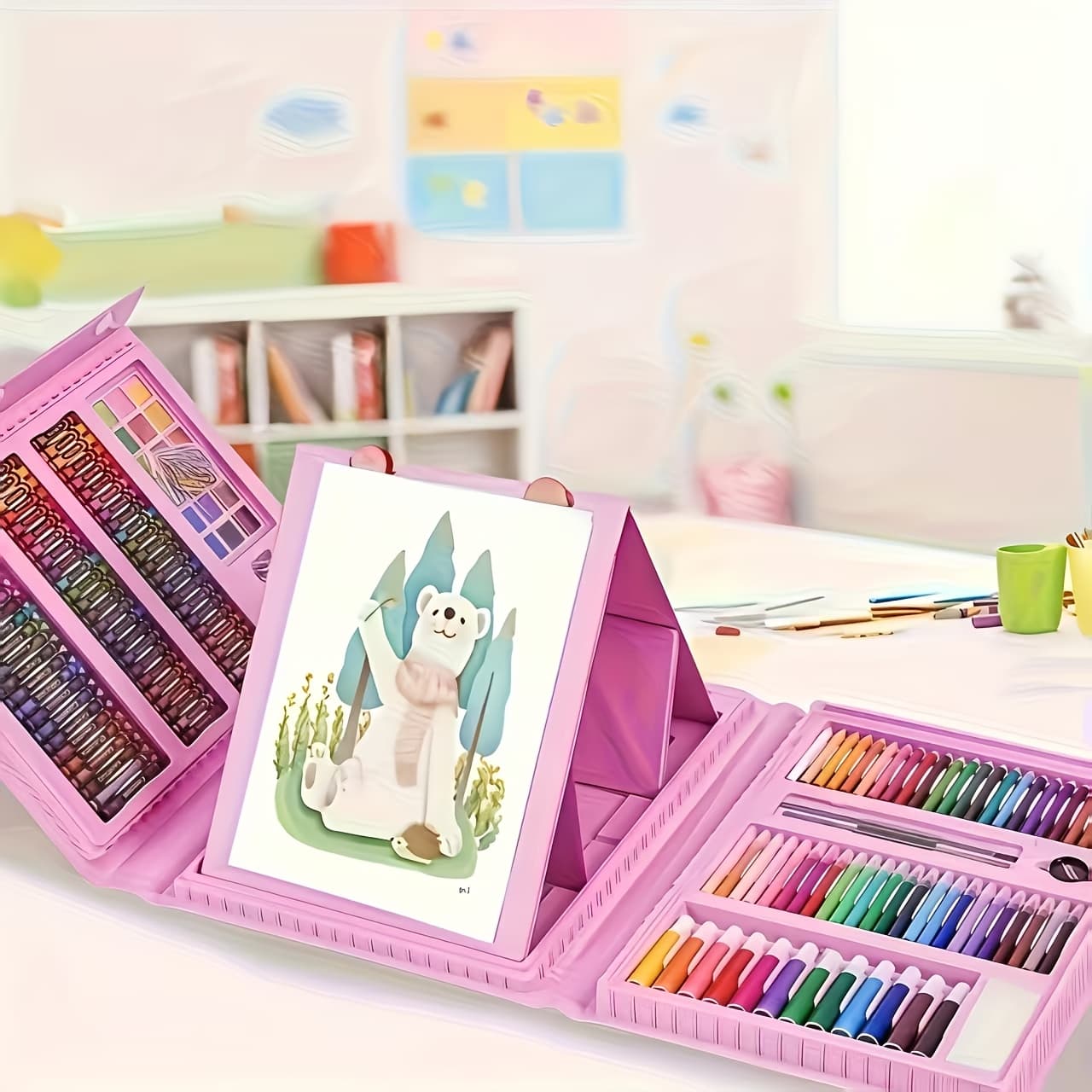 TEMU A Large 228pcs Art Supplies Set, A Painting Tool Box With A Double-sided Three-fold Easel, Oil Pastels, Crayons, Markers, Colored Pencils, And A Watercolor Pen Gift Box