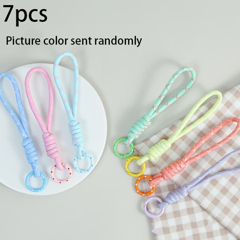 TEMU 7-pack Colorful Braided Mobile Phone Lanyard Keychain | Durable Nylon Rope And Alloy, Suitable For Keys And Phone Case Decoration, Handmade