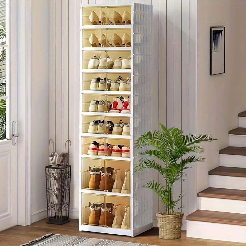 TEMU 1pc/2pcs 9 Layers Transparent Shoe Box Installation-free Drawer-type Plastic Dust-proof Storage Case Big Capacity Living Room Stuff