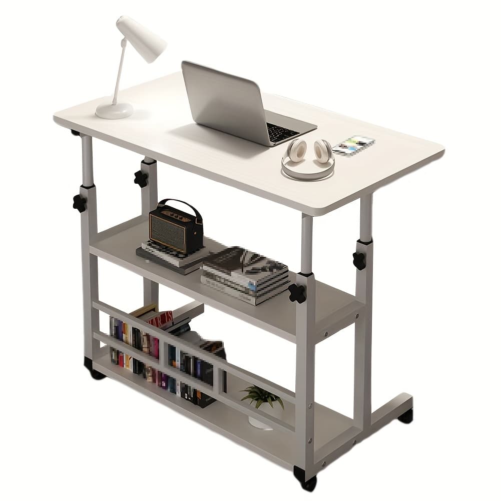 TEMU Versatile Folding Desk With Wheels, Adjustable Height And Storage Shelf - Perfect For Bedroom, Living Room, Or Use