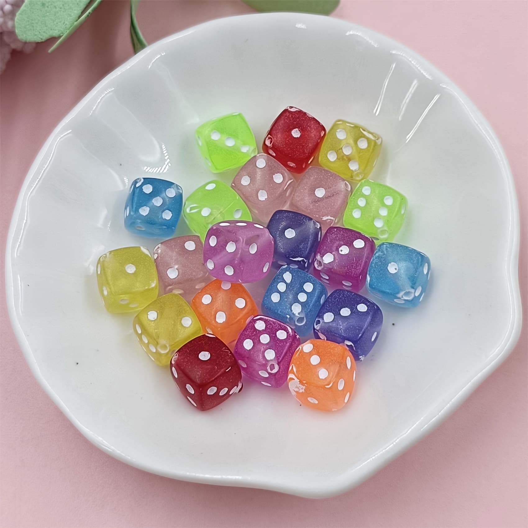 TEMU 50pcs 8mm Acrylic Dice Beads - Black & White With Accents For Making, Necklaces, Earrings, Keychains, Jewelry Making Supplies