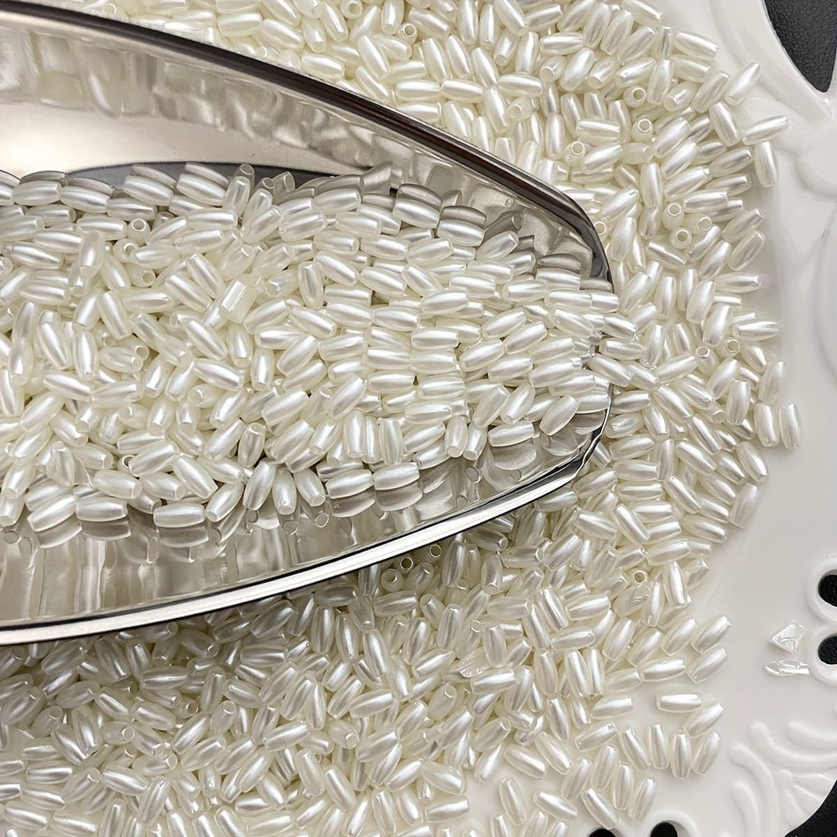 TEMU 200pcs Diy Bead Craft Kit, Oval Rice-shaped Straight-hole Beads For Hair Accessories And Tassel Making