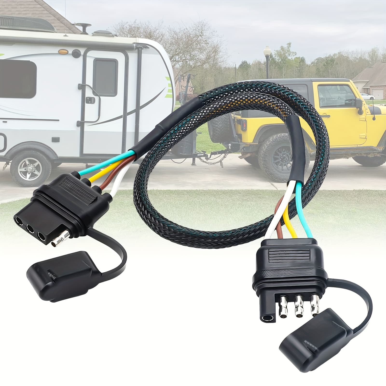 TEMU 4 Pin 24inch Trailer Wire Extension, Flat Trailer Light Plug Connector With Cover, 18awg Pure Copper Wiring Harness Extender, Universal For Truck, Boat, Motorcycle, Atv, Utility Trailers