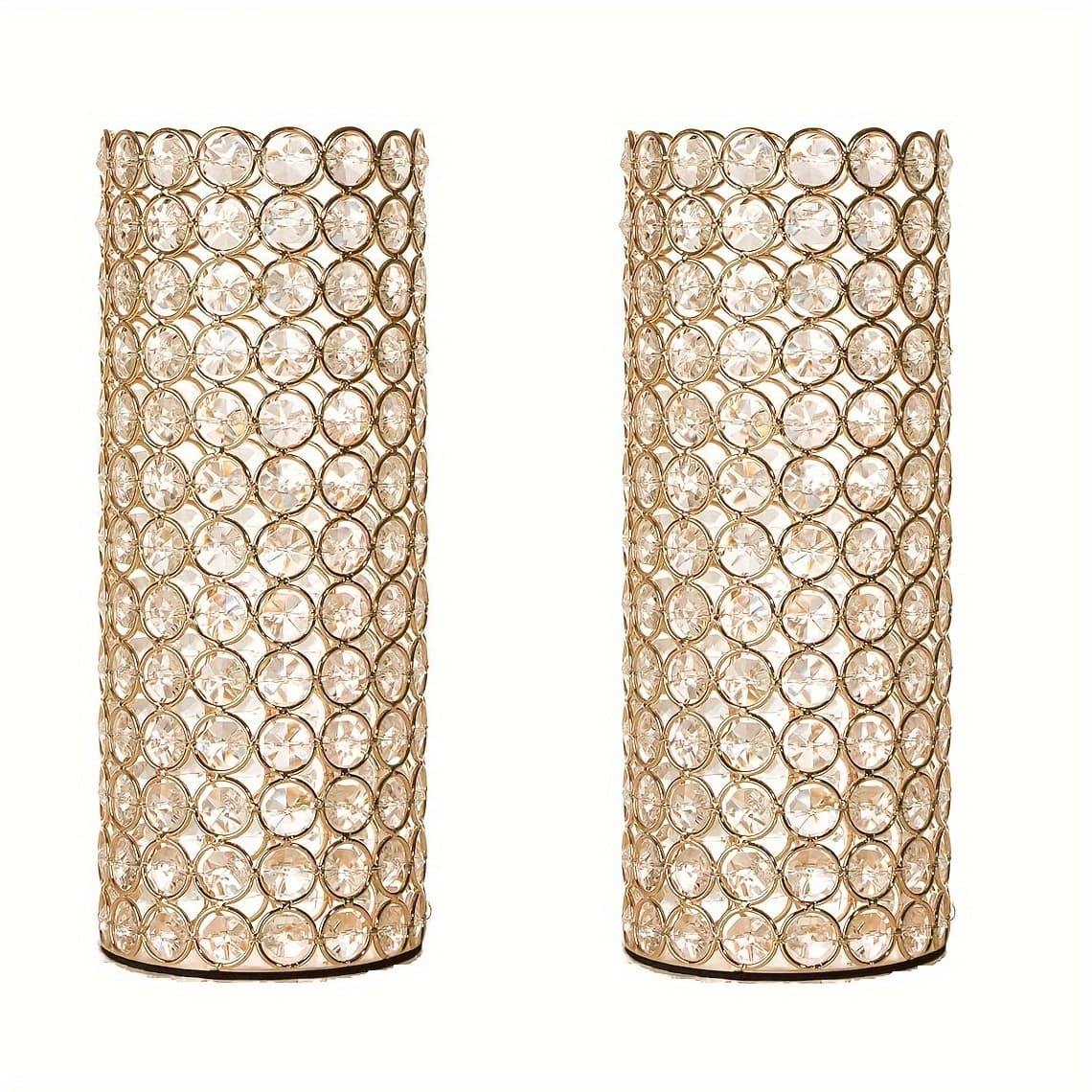 TEMU 2pcs Crystal Cylinder Vase For Table Centerpieces, Creative Golden Vases For Flowers With Hollow Art Wedding Party Centerpiece Decoration, 10.4" Tall