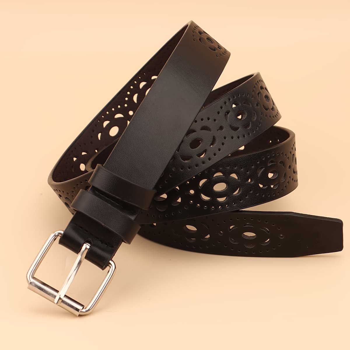 TEMU 1pc Women's Fashion .8cm Wide Hollow-out Belt, Perfect For Casual Outfits, Dresses, Parties, And Daily