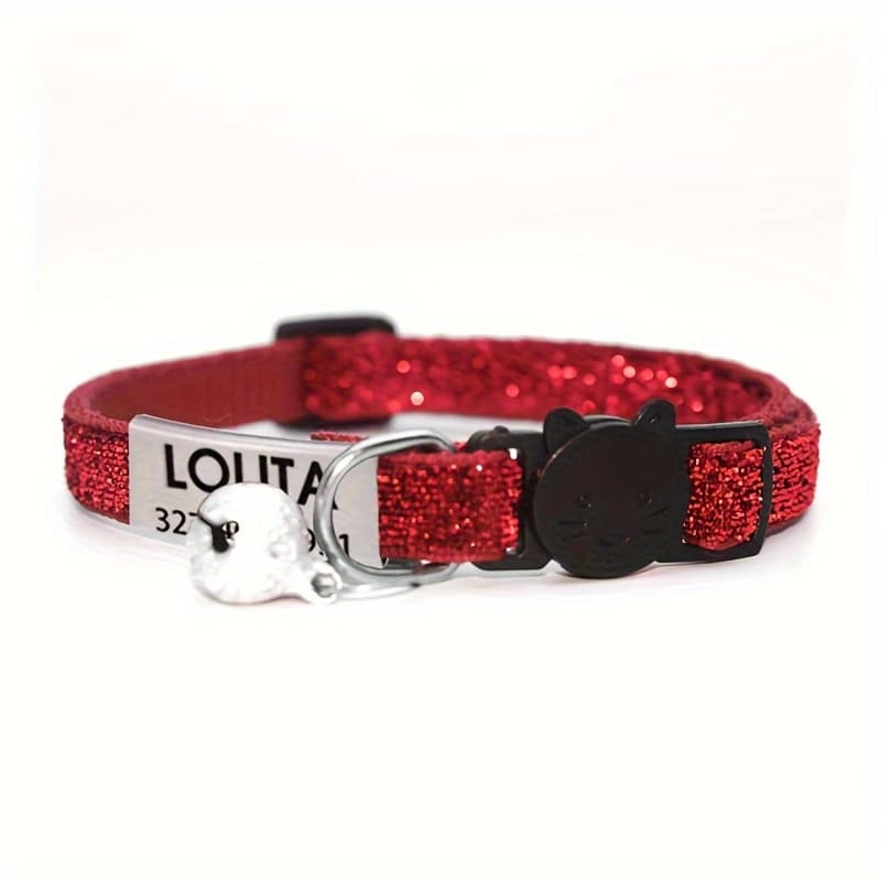 TEMU Personalized Sparkling Cat Collar With Engraved Id Tag & Bell - Vibrant Glitter Design In Multiple Colors, Custom Name Pendant For Kittens & , & Stylish Pet Accessory, Kitten Collar