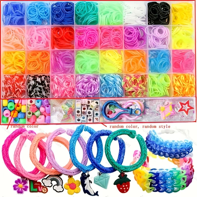 TEMU 2500pcs+ Storage Box Diy Rubber Bands Bracelet Making Kit - Jewelry Set Gift For Crafters Vibrant For Colorful Bracelets & Necklaces Diy Making Kit No Glue Random Color Rubber Pendant Pattern