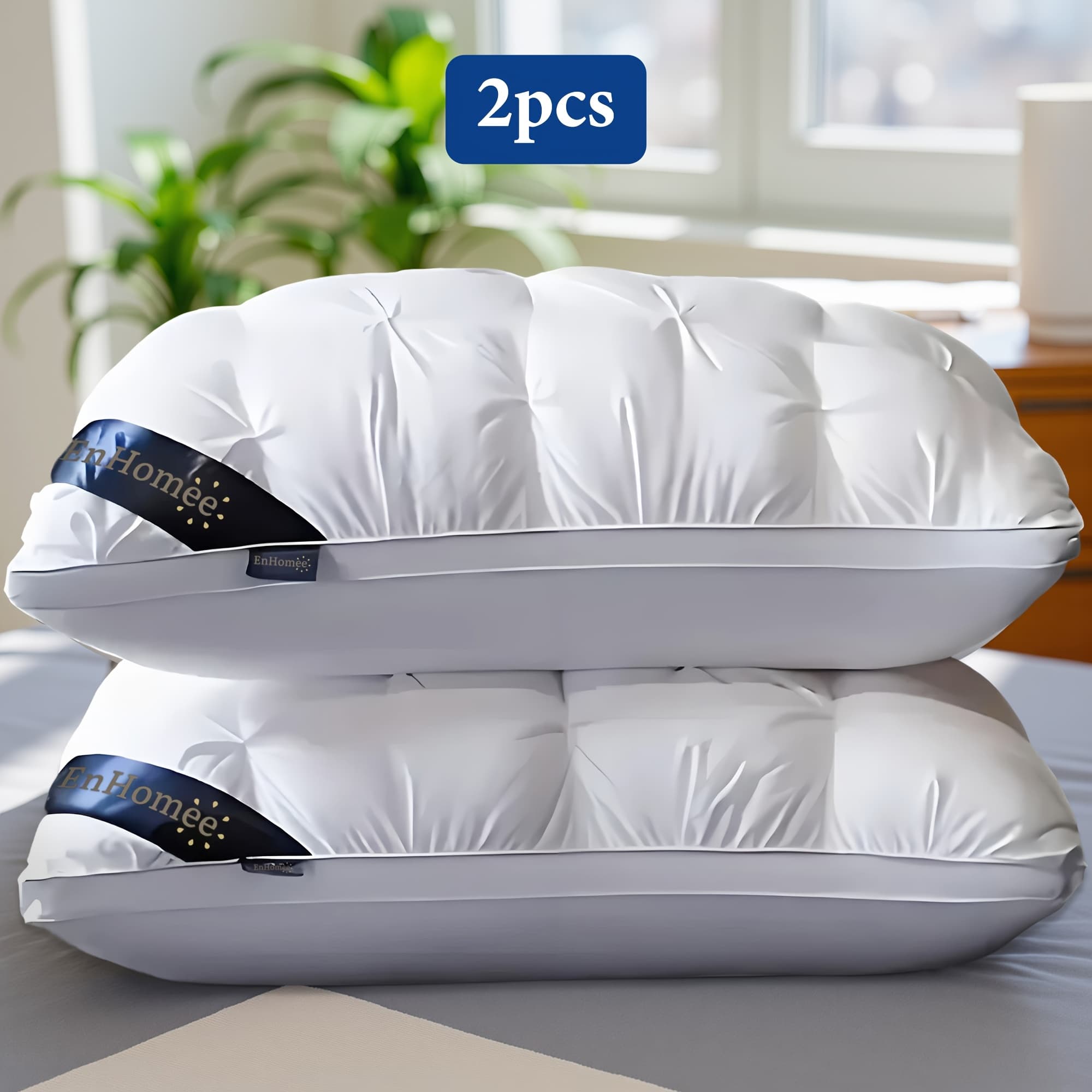 TEMU Hotel Three-dimensional Pillow, 900g, 2-pack, White