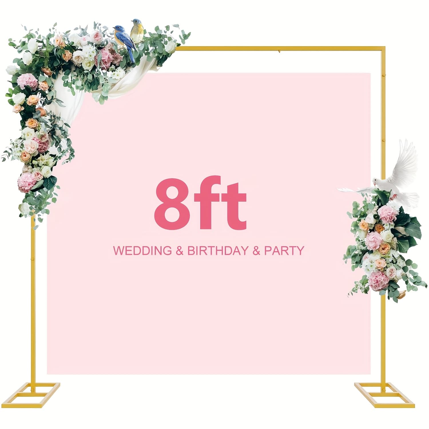 TEMU 6ft/8ft Square Arch Backdrop Stand, Metal Balloon Arch Stand, Wedding Arches For Ceremony Wedding Birthday Party Decoration