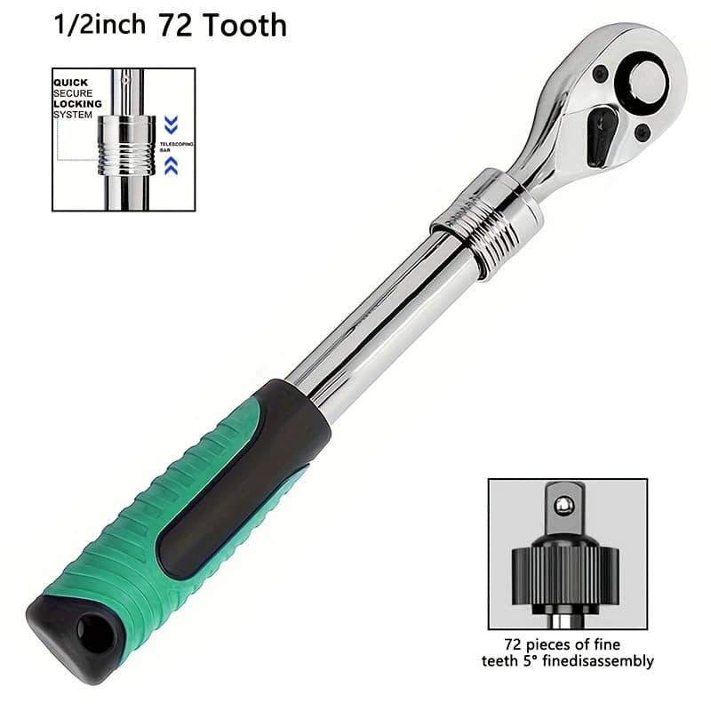 TEMU 72-tooth Extendable Ratchet Wrench | 1/4" 3/8" 1/2" Drive Retractable Socket Wrench Reversible, Steel, Mixed Color, For Auto Repair
