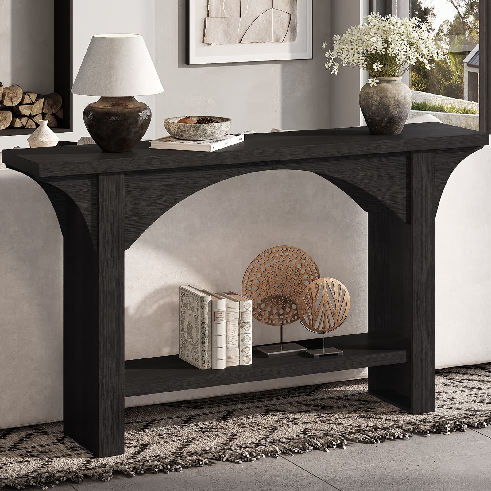 TEMU 55" Modern Contemporary Wood Console Table With Wood Grain Top - Easy Assembly Lightweight /fiberboard Suitable For Entryway, Hallway, Living Room - Tall Standing Desk Or Seating Companion