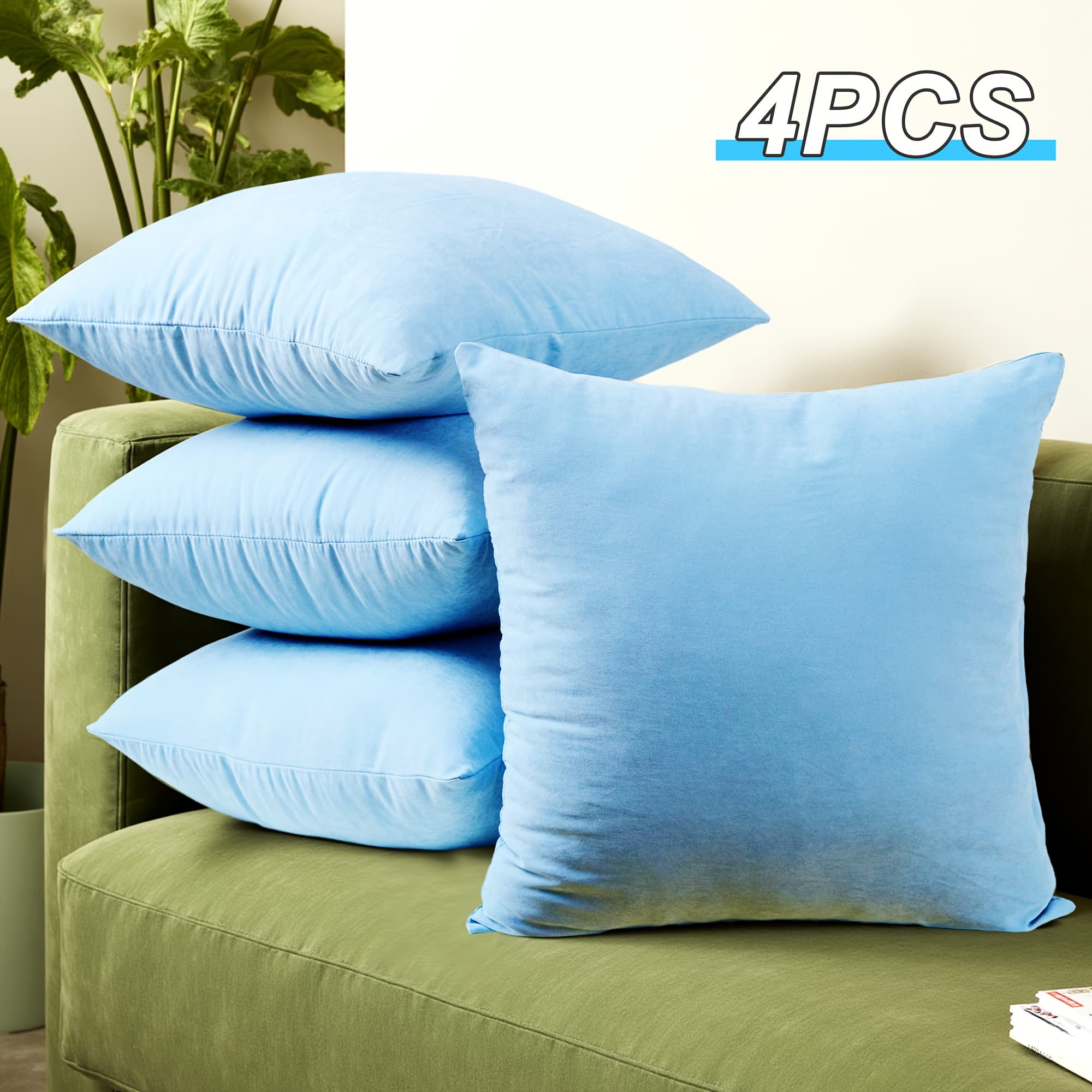 TEMU 4pcs Blue Velvet Throw Pillow With Insert Included (denim Blue & Baby Blue, 18"x18"), Decorative Pillow Core, Cloud-like , Holds & Use, Decorative Pillow For Sofa, Couch, Bed, Chair Cushion