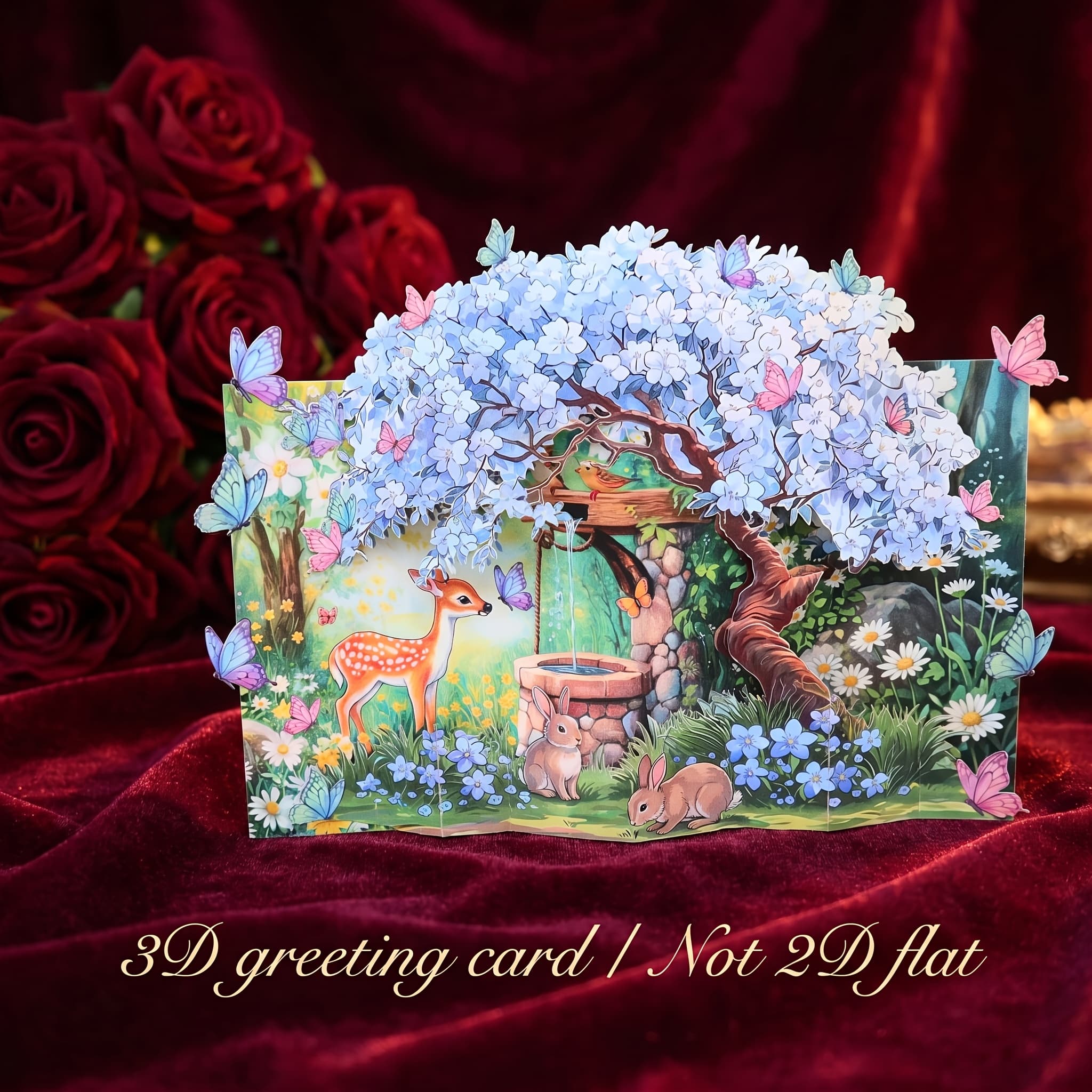 TEMU 1pc 3d Pop-up Forest Deer Greeting Card With Envelope, Handmade Tale Style Laser Cut Design, Suitable For Birthday, Christmas, , Thank You Card, , Warm Gift For Mom, Best Friend, Child,