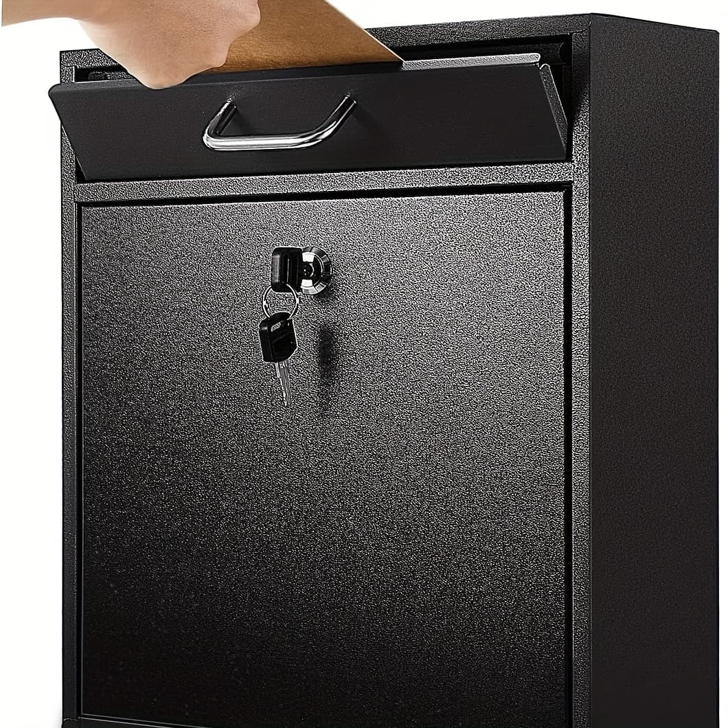 TEMU Mailbox With Key Lock Outdoor Large Wall Mount Mailbox With Lock Security Lock Metal Lockable Collection Boxes Hanging Secure (black, 12 X 10.5 X 4.7 Inches)