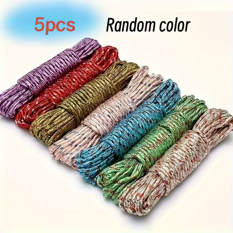 TEMU 5pcs Multifunctional 5-meter Clothesline, Outdoor Clothesline, Balcony Clothesline, Outdoor Camping Accessories, Random Colors., Clotheslines
