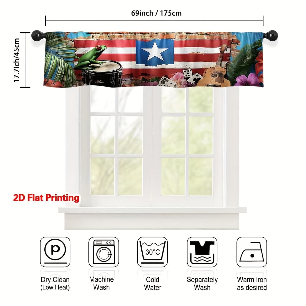 TEMU 2d Flat - 2d Flat - 1pc Of Puerto Flag Art Valance Curtain Featuring A 2d Flat Print And A Rod , . It Enhances The Living Room With , Suitable For Kitchens, Housewarming Events, And Parties