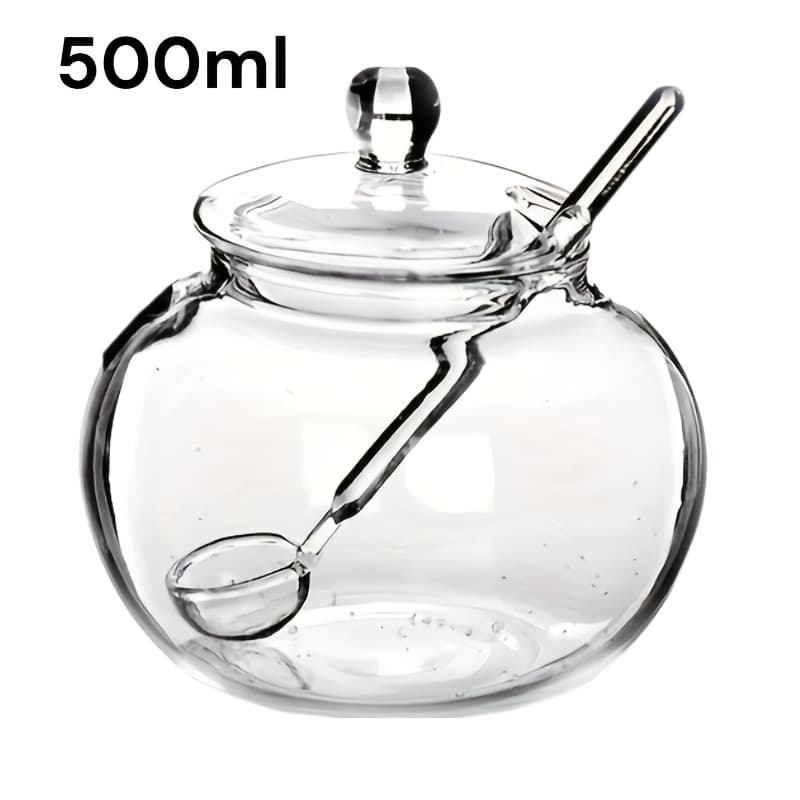 TEMU [clear Sugar Bowl] 350ml/500ml Clear Glass Sugar Bowl With Spoon | Transparent Spice Jar For Kitchen, Outdoor Safe, , Cooking, Candy Storage Pot