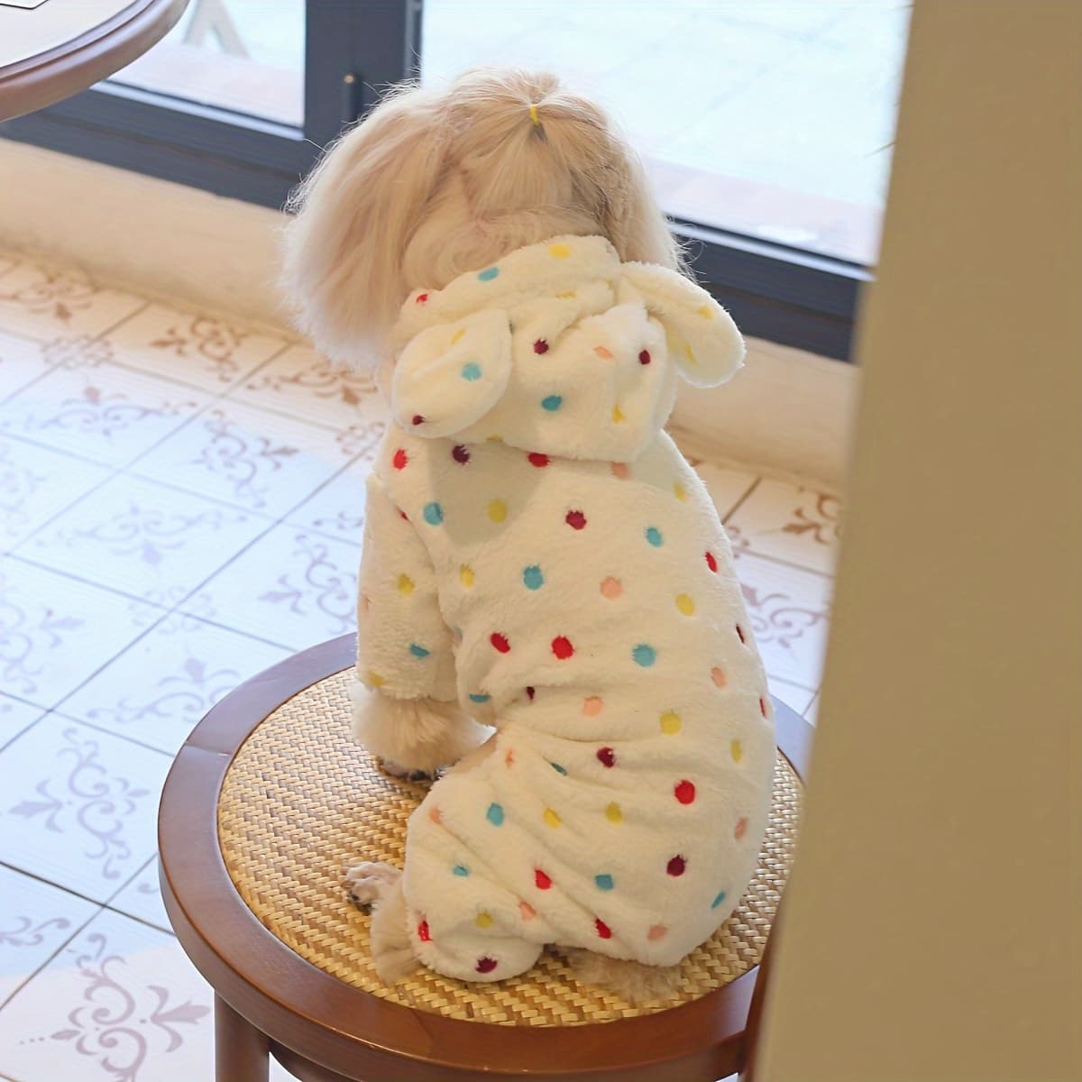 TEMU A Thick Coral Fleece Onesie With A Colorful Polka , Suitable For Keeping Pet Cats And Dogs Warm At Home During The Autumn And Winter