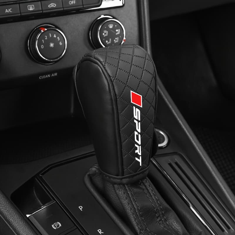 TEMU 1 Embossed Gear Shift Knob Cover, Pu Leather Sweat-absorbing Breathable Pu Leather Protector, Suitable For Non-luxury Vehicles, Sporty Shift Knob Cover