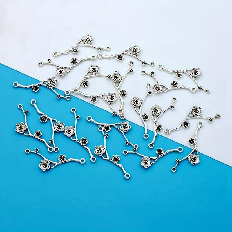 TEMU 20pcs Hollow Flowers Connectors Charm Pendant Flower Charms Antique Silvery Plated Small Business Supplies Alloy Plated Flower Pendant Charms Making Necklace/earrings Pendant For